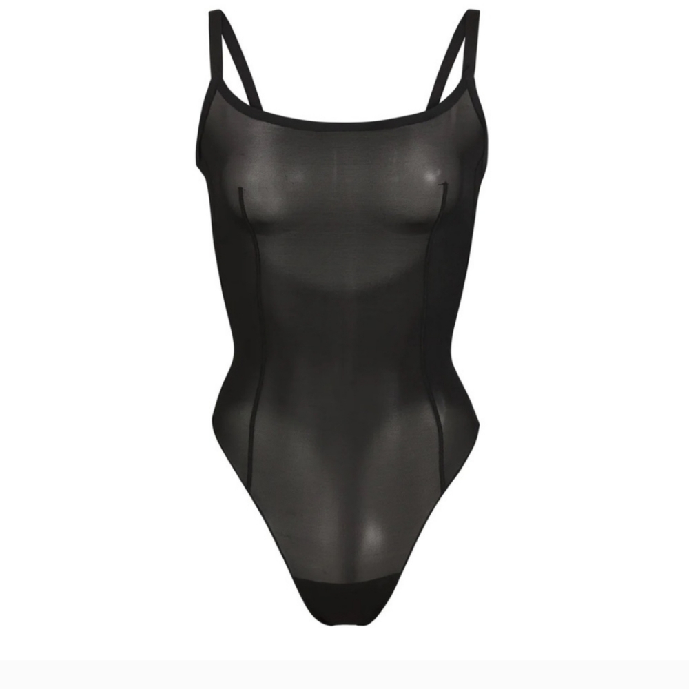 Two pair #94 SKIMS sculpt Sheer Thong Bodysuit one Beige and one Black - Picture 2 of 3